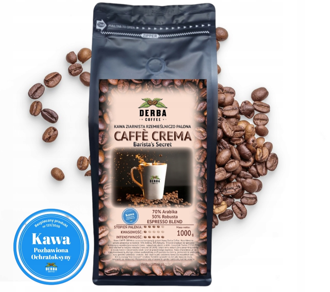 Kawa CAFFE CREMA 1kg ziarnista Świeżo Palona - Do Ekspresu - Sekret Baristy