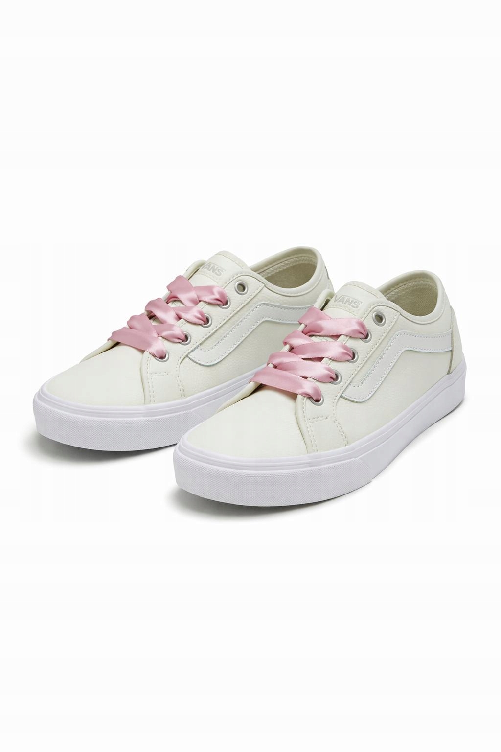 Vans Dámské Kožené Tenisky Krémové S Růžovými Stuhami, Velikost 40 6 G