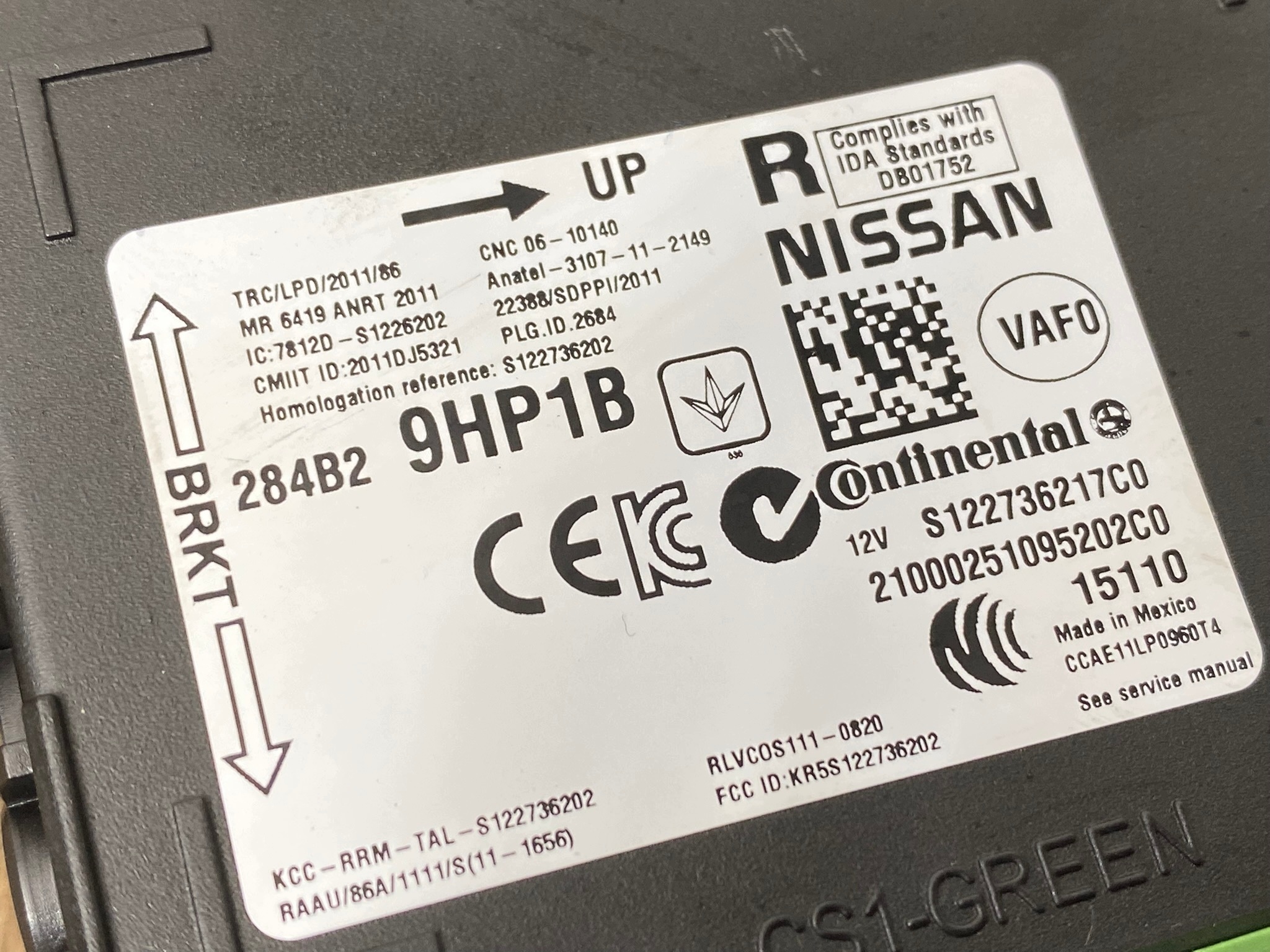 NISSAN ALTIMA L33 12-17 2.5i control unit module BCM 284B2-9HP1B