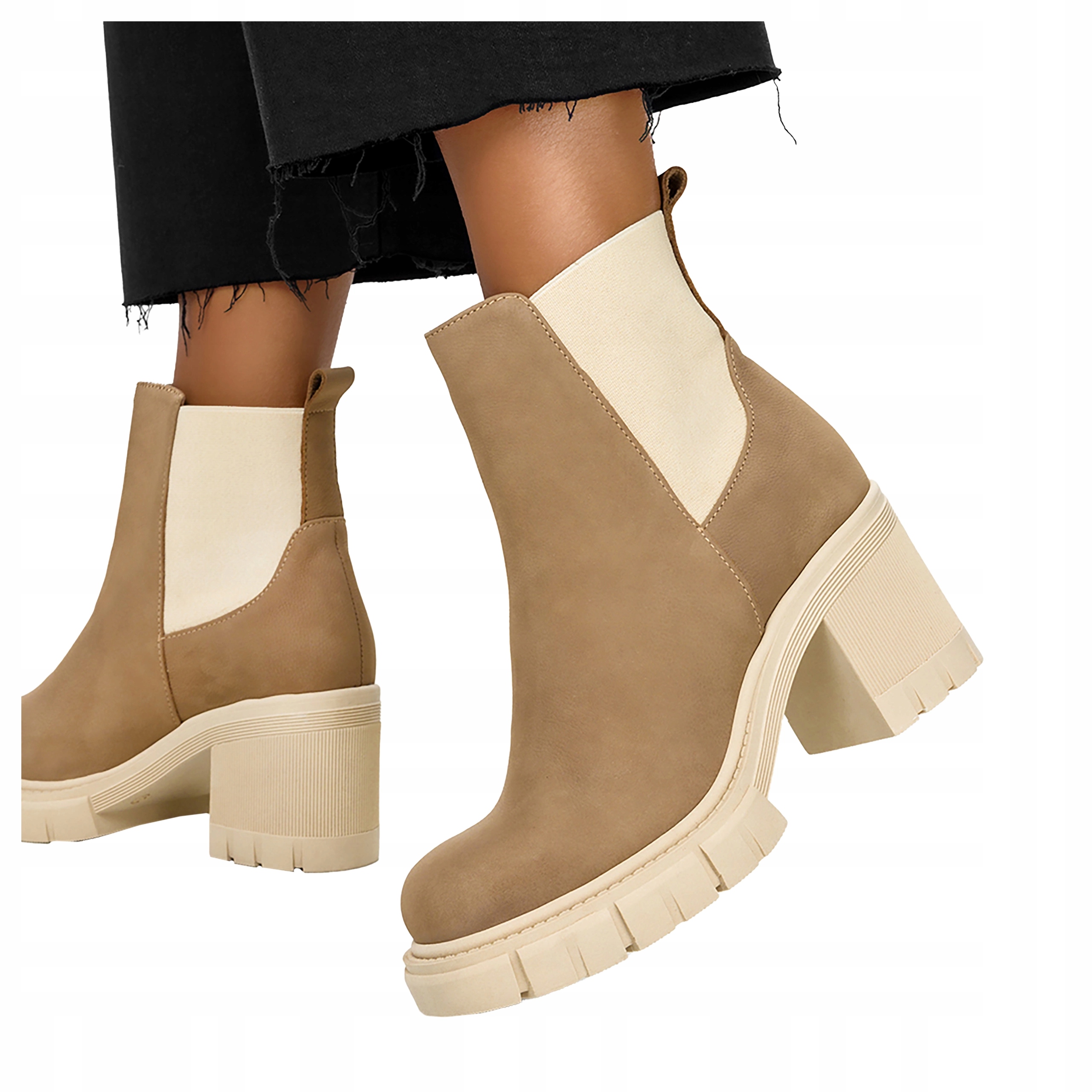 Dámské béžové Kotníkové Boty s gumičkami po stranách, Polský Výrobek na sloupku, velikost 40