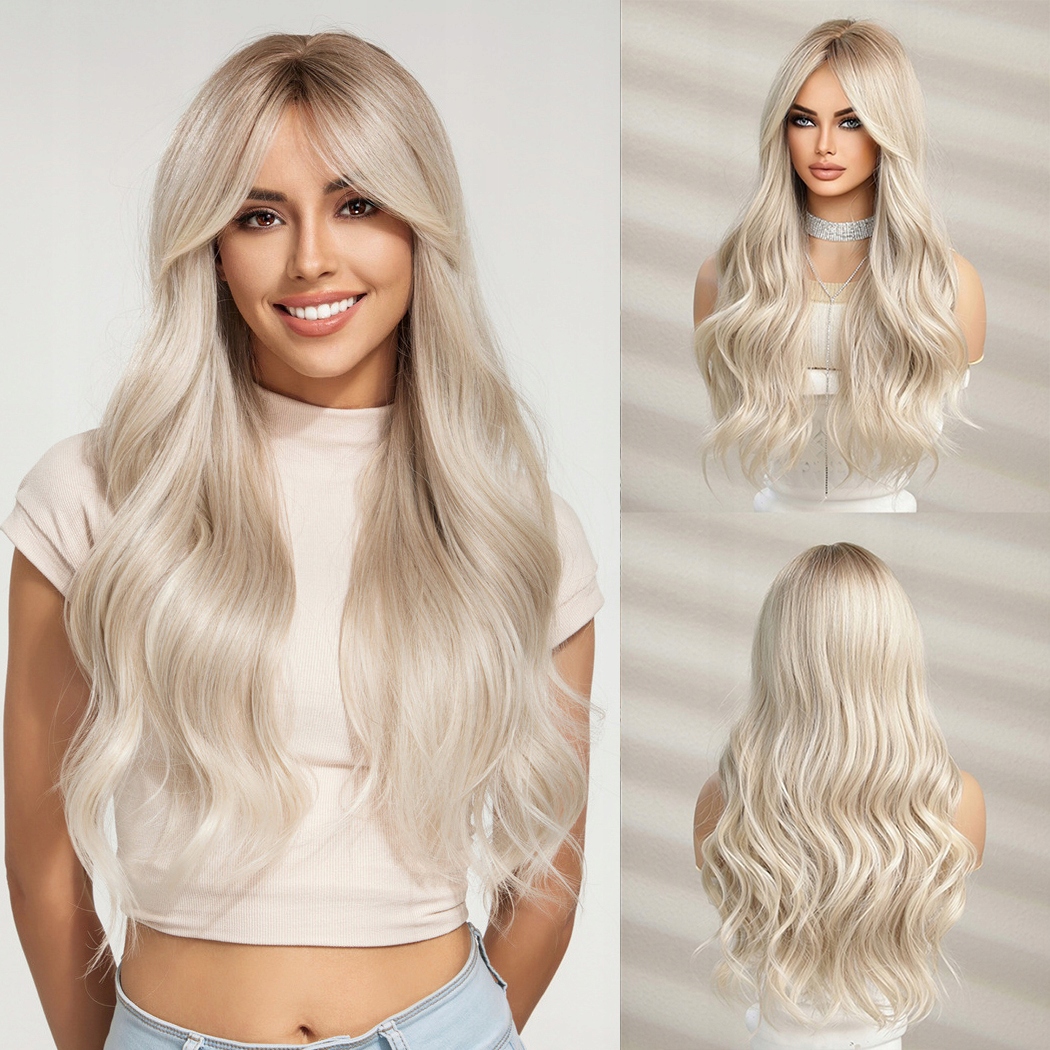 Dámská paruka, dlouhá, mix blond, vlnité vlasy s ofinou