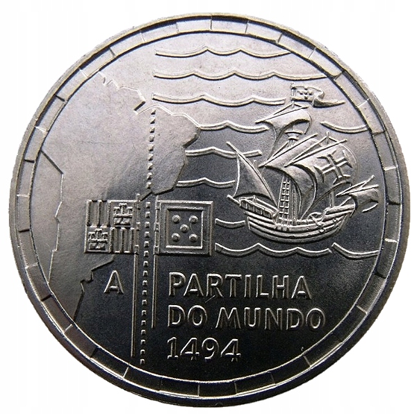 PORTUGALIA 200 ESCUDOS 1994 PODZIAŁ ŚWIATA - ŻAGLOWIEC UNC