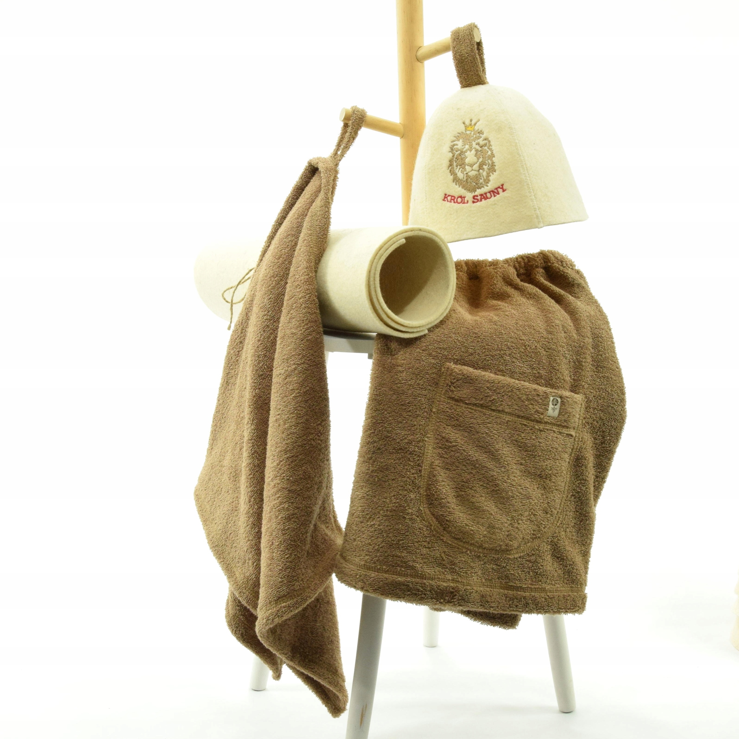 Čepice ručníková podložka do sauny pánská bavlna vlna 4dílná XL