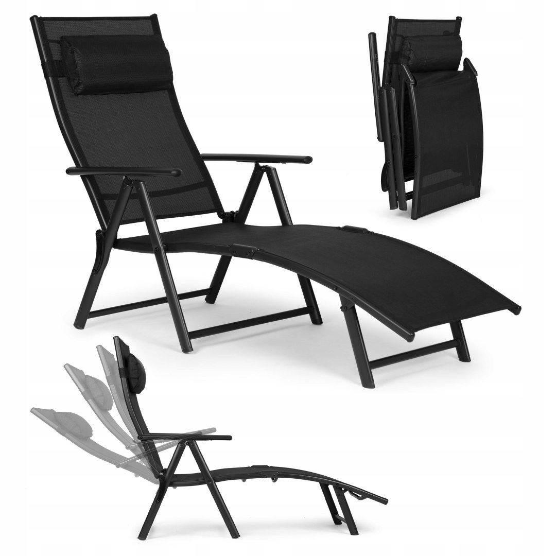 Leżak Plażowy Ogrodowy Składany Leżanka Regulacja Oparcia Stalowa Konstrukc
