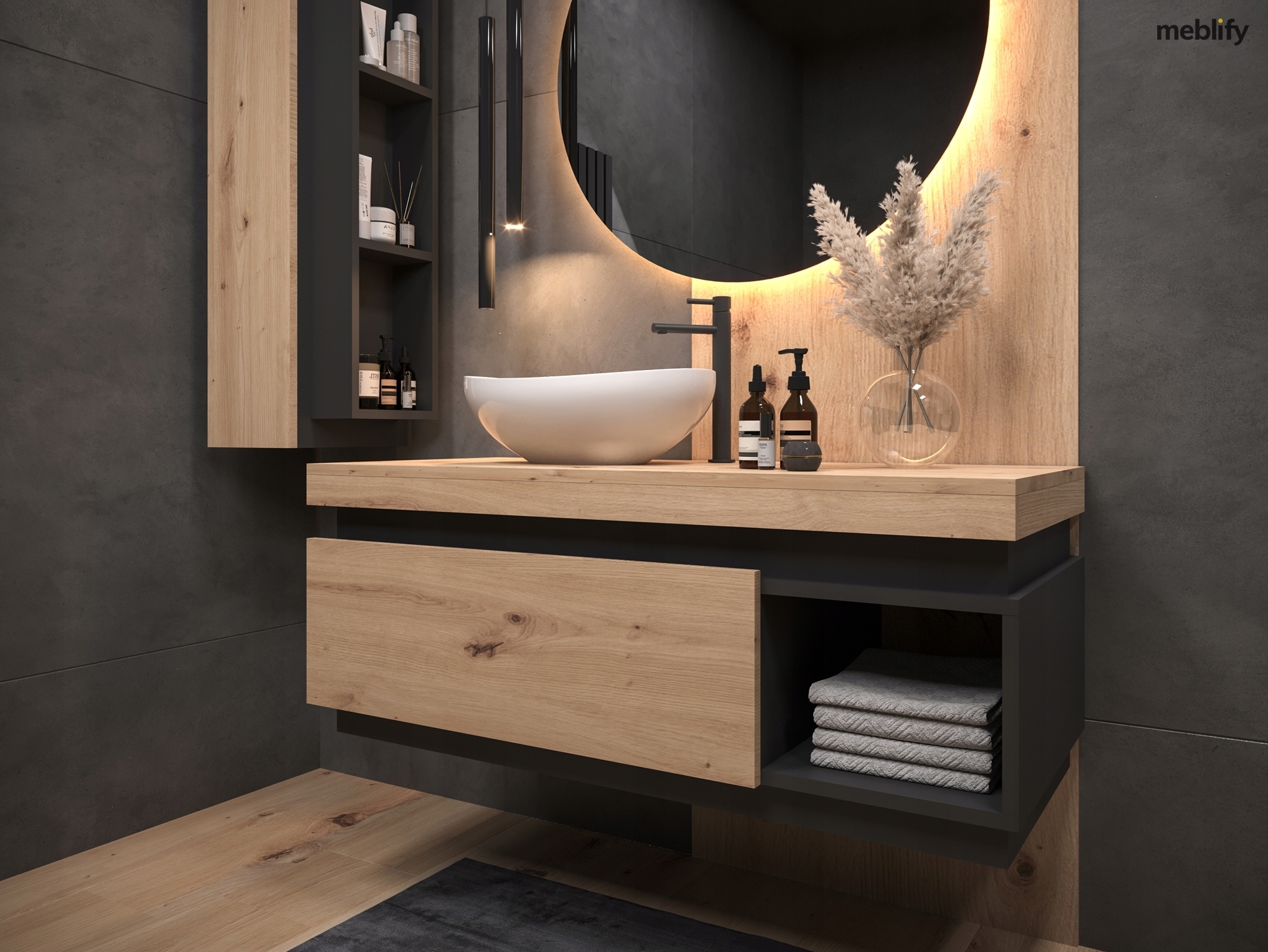 Łazienka KODA 1 czarny mat funkcjonalna nowoczesna Marka Meblify