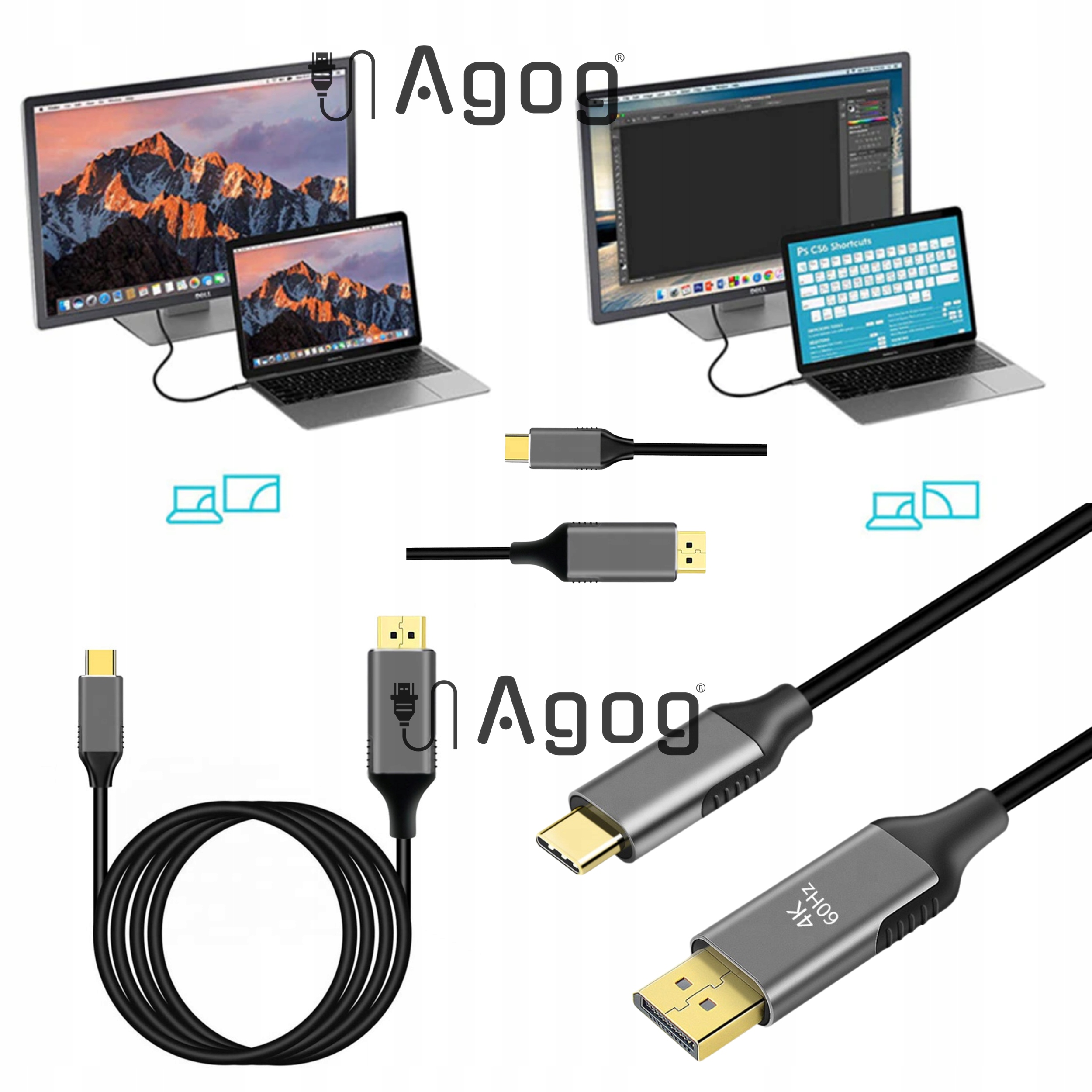 KABEL ADAPTER PRZEWÓD USB-C DO DisplayPort DP MAC 4K 60Hz PLUG&PLAY AGOG Marka Agog