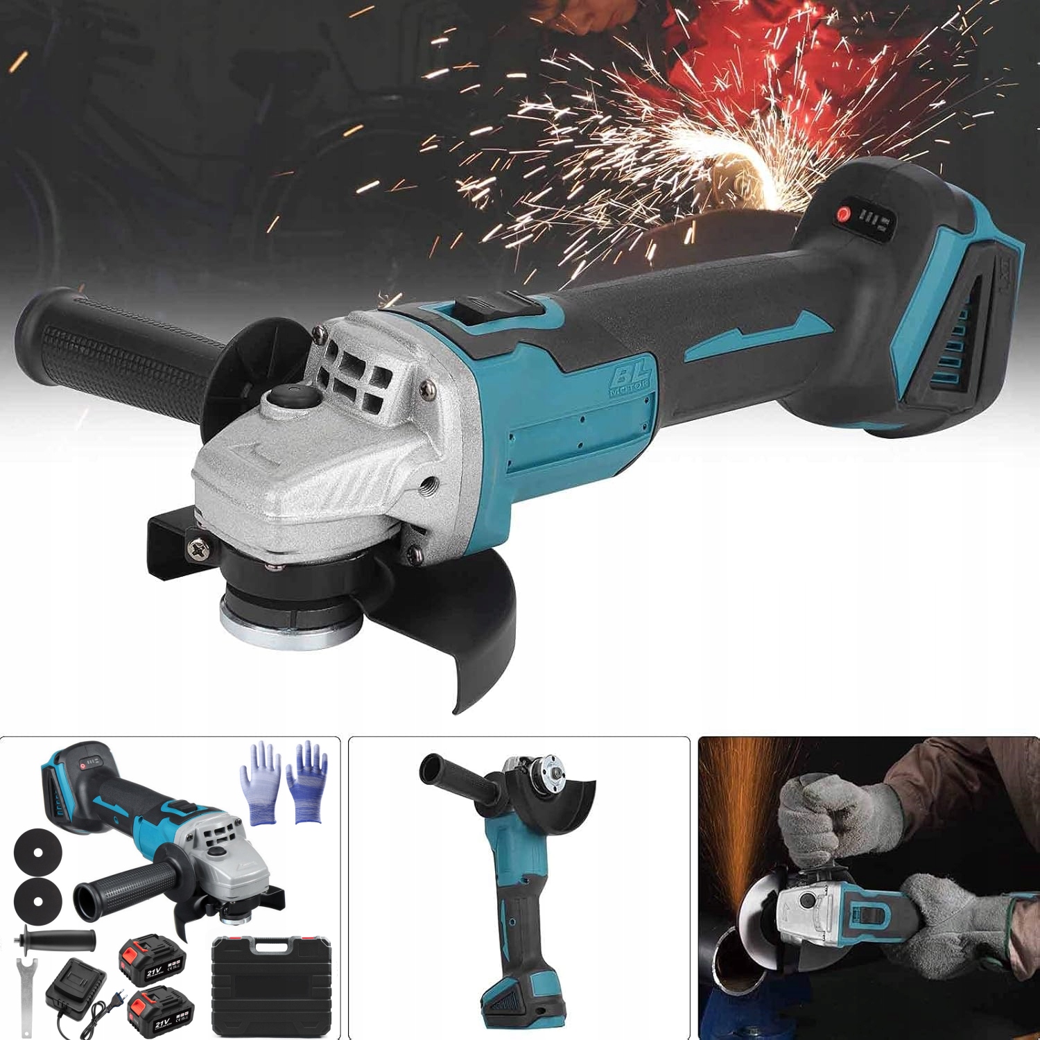 Úhlová Bruska Bruska Síťová 125 mm Akumulátorová Bezkartáčová 2x Aku