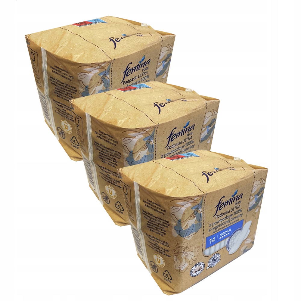 3X Femina Pure Podpaski Ultra Z Powłoczką W 100% Z Organicznej Bawełny