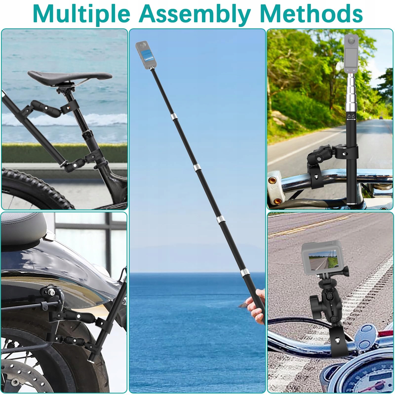UNSTINCER Uchwyt Kamery Rower Motocykl ATV Selfie Stick 119cm Gopro DJI — miniatura 4