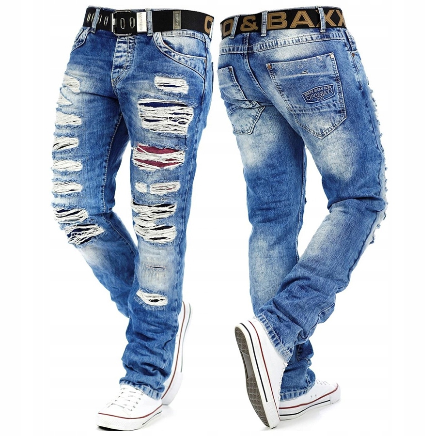 Kalhoty Cipo Baxx Džíny Potrhané Bonus Pásek Klasické Džínové