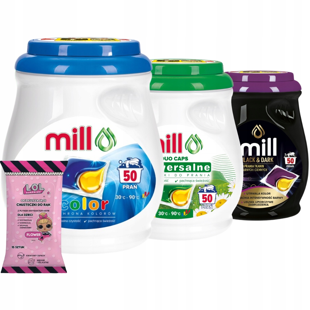 Mill Professional Kapsułki do Prania Białych i Kolorowych Ubrań 50 szt. x3