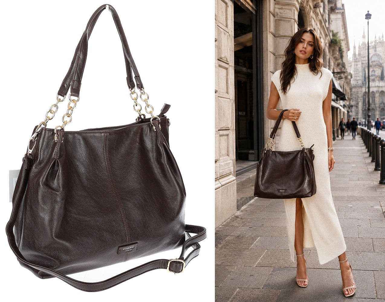 Dámská shopper kabelka A4 elegantní velká taška do práce PJ281 Čokoládová