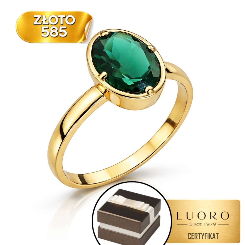 Prstýnek 585 14K Zelený Křemen Ovál 11X9 MM Elegantní R19