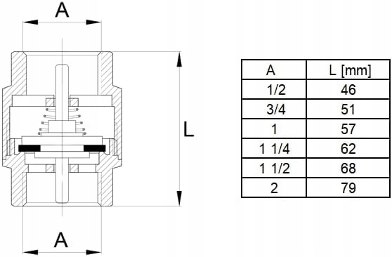 ZAWÓR ZWROTNY MOSIĘŻNY 1'' Z GRZYBKIEM MOSIĘŻNYM Średnica przyłącza 1''