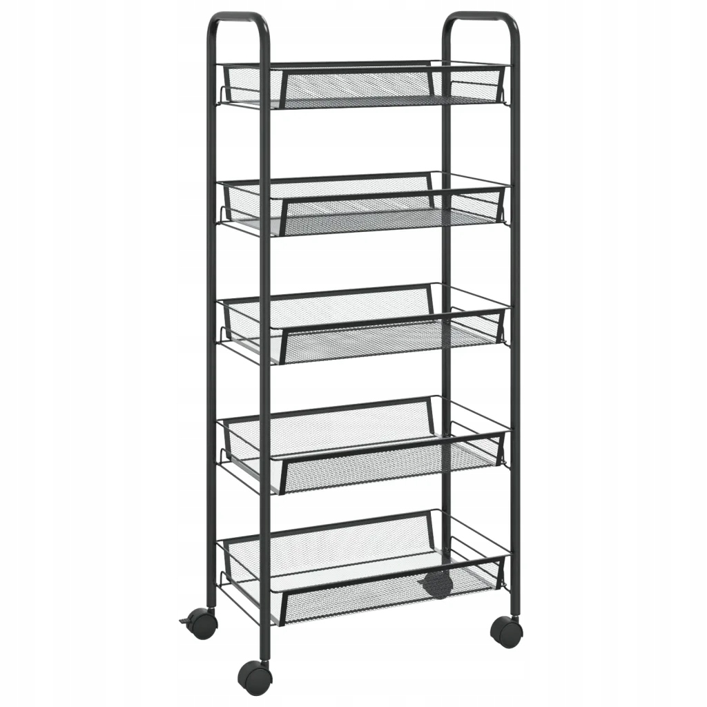 Organizační vozík ze železa s koly a brzdami, černý, 46x26x105 cm