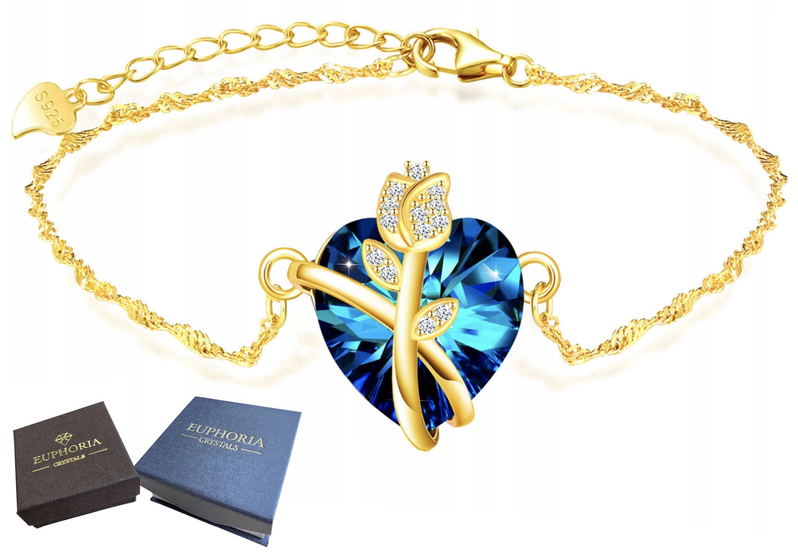 Zlatý náramek se srdcem Stříbrné šperky 925 Zirkony Dárek pro manželku