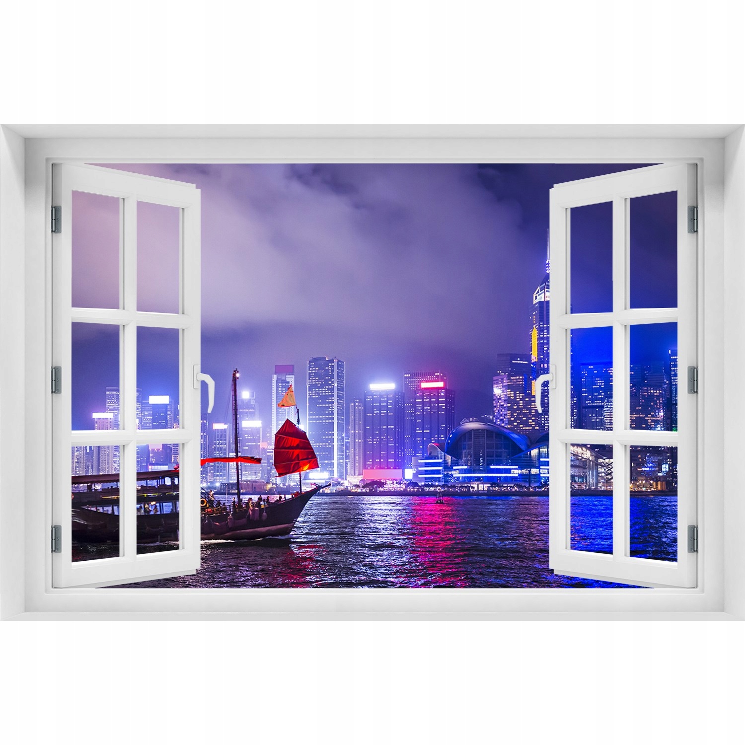 

Naklejka Samoprzylepna Okno Hong kong nocą 90x60