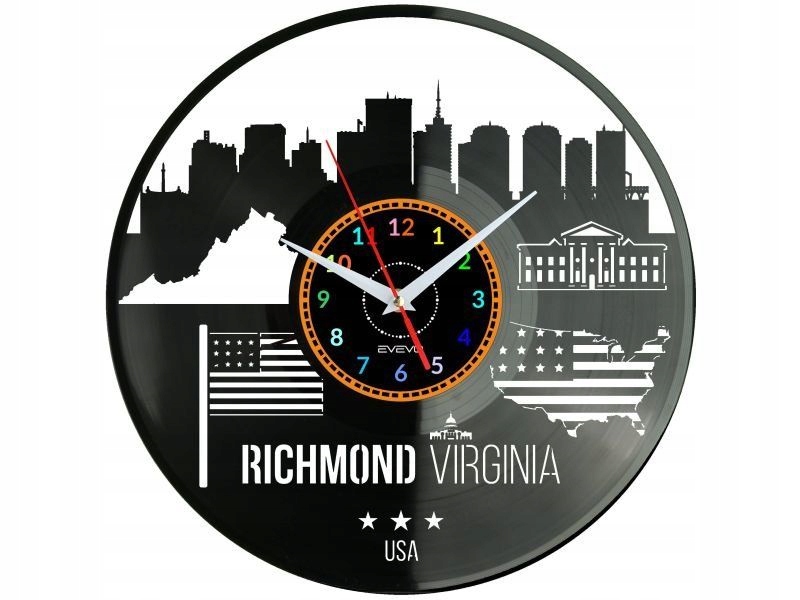 Richmond Virginia Nástěnné hodiny Vinylová deska Moderní Dekorativní Na Pr