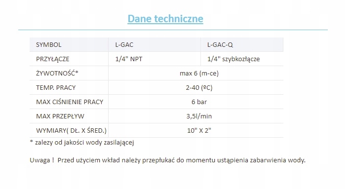 Wkład liniowy z węglem aktywnym L-GAC-Q USTM EAN (GTIN) 5907644302307