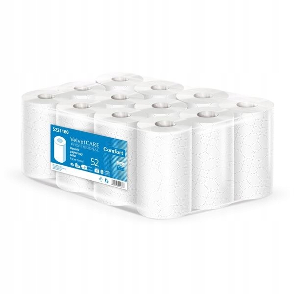 Papírové ručníky v roli Velvet Professional 2vrstvé, bílé, 52 m, 12 rolí