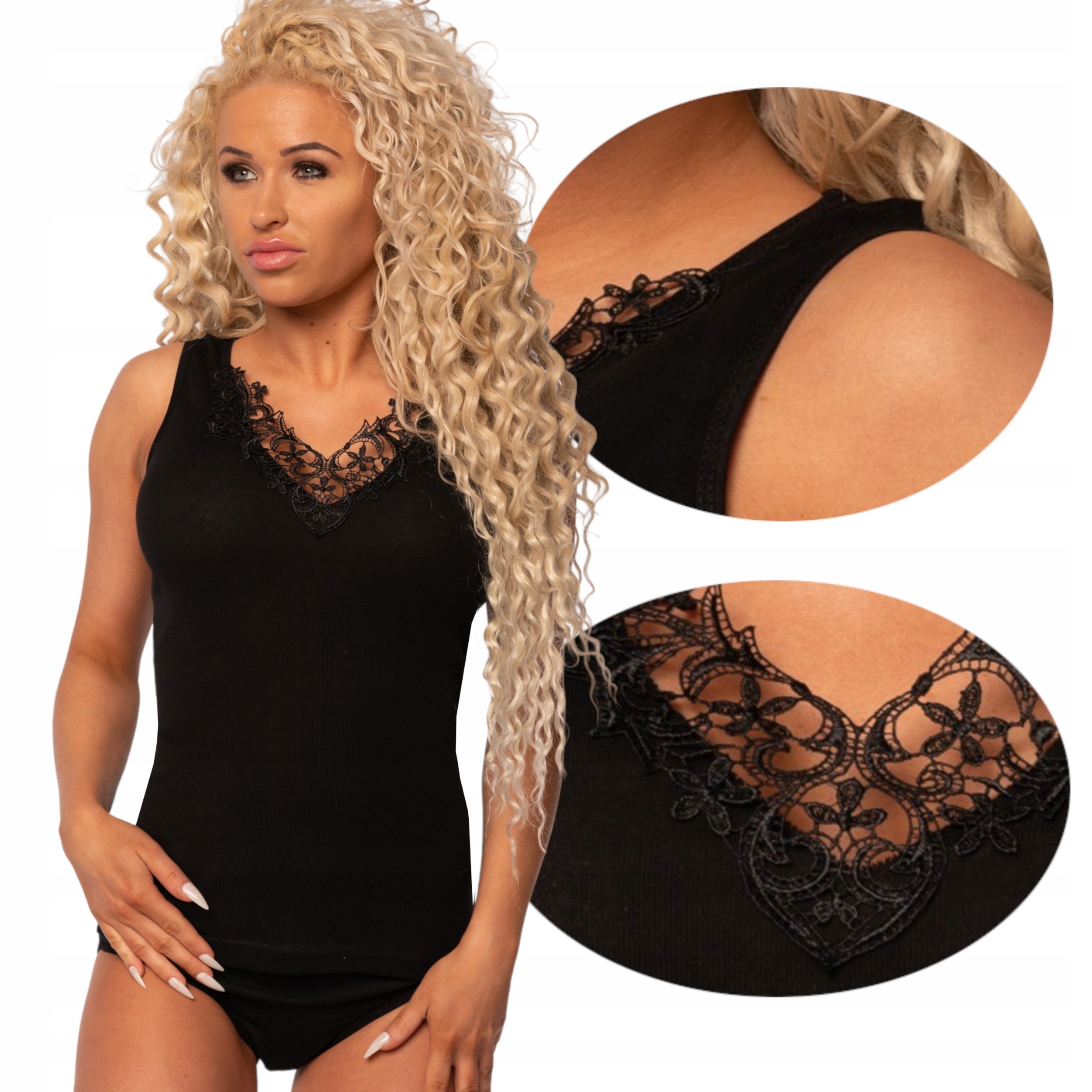 KOSZULKA TOP NA RAMIĄCZKACH Bluzka Bawełniana L