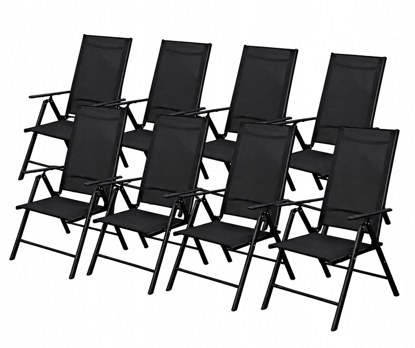Krzesła Ogrodowe 8x Rozkładane Aluminiowe Leżak Taras Balkon czarne SOLIDNE