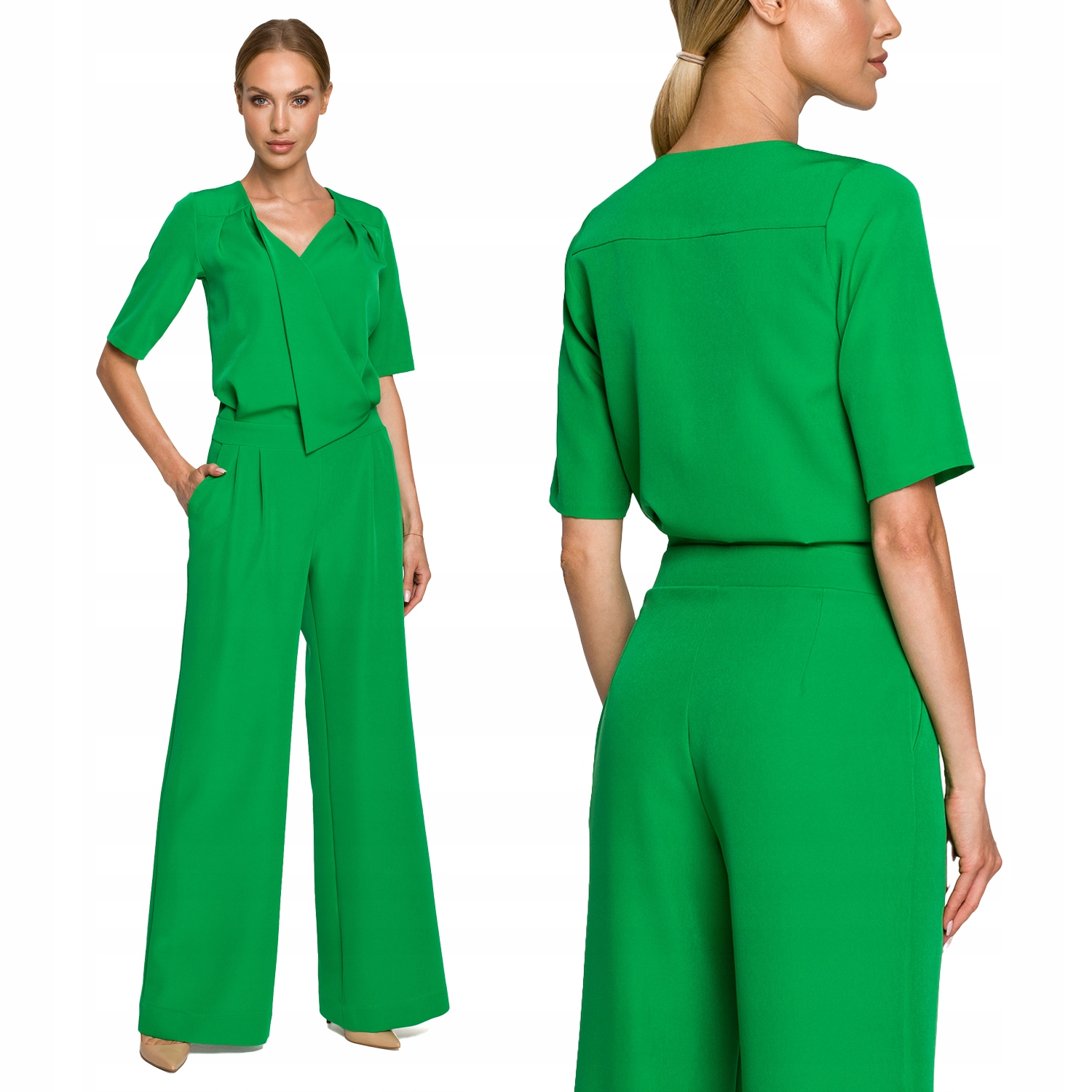 DAMSKI KOMBINEZON KOBIECY ELEGANCKI PIĘKNY DEKOLT KOPERTOWY ZIELONY 40 L