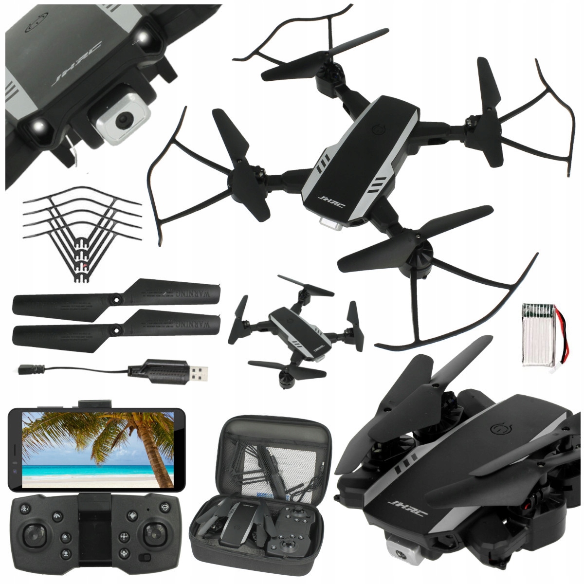 Dron Skládací Wifi kamera Živý náhled Kompas Vznášení Návrat 2xAku 1800mAh