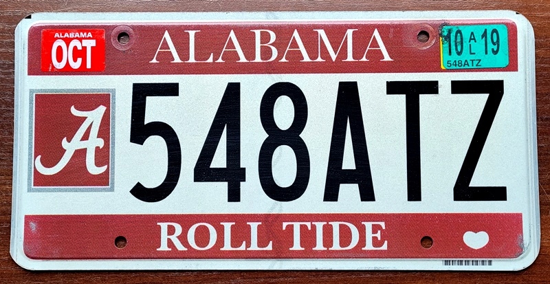 Alabama 2019 - tablica rejestracyjna z USA