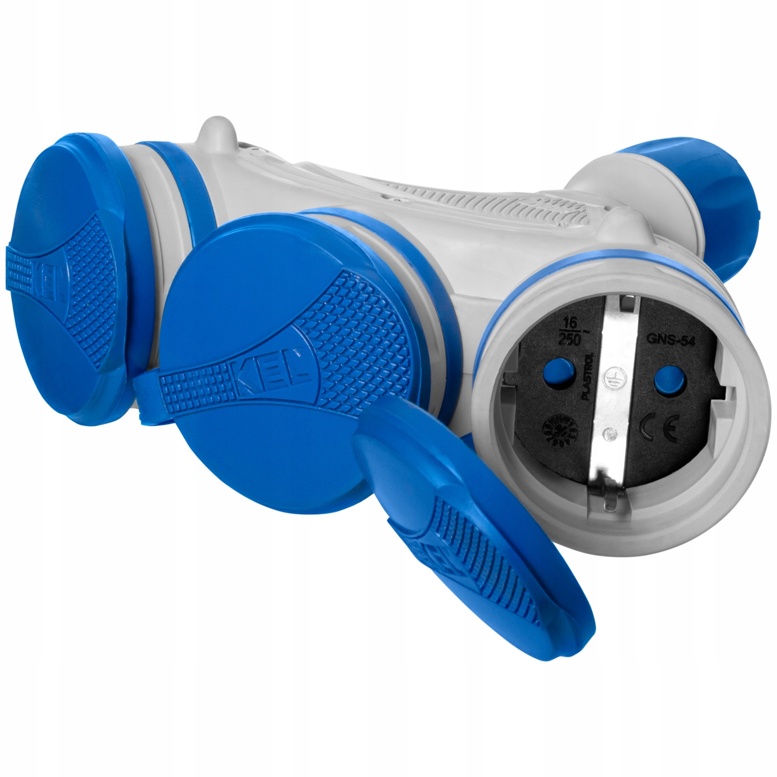 Trojitá zásuvka Schuko IP44 3×2P+Z 16A 250V šedo-modrá GN-X3/44S