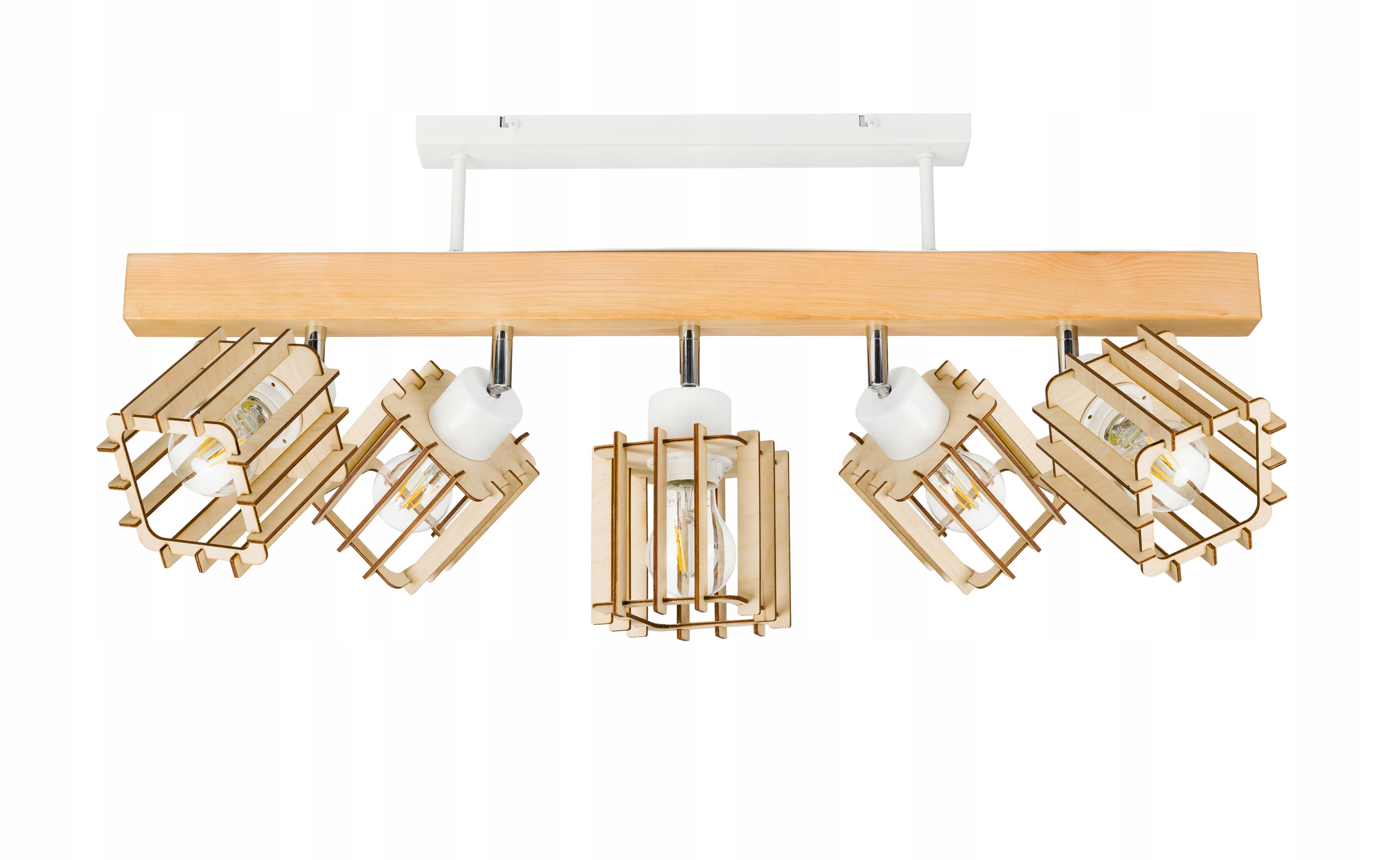 Dřevěná stropní lampa Lustr Stropní Svítidlo Loft Bílá na 5x Klosz E27