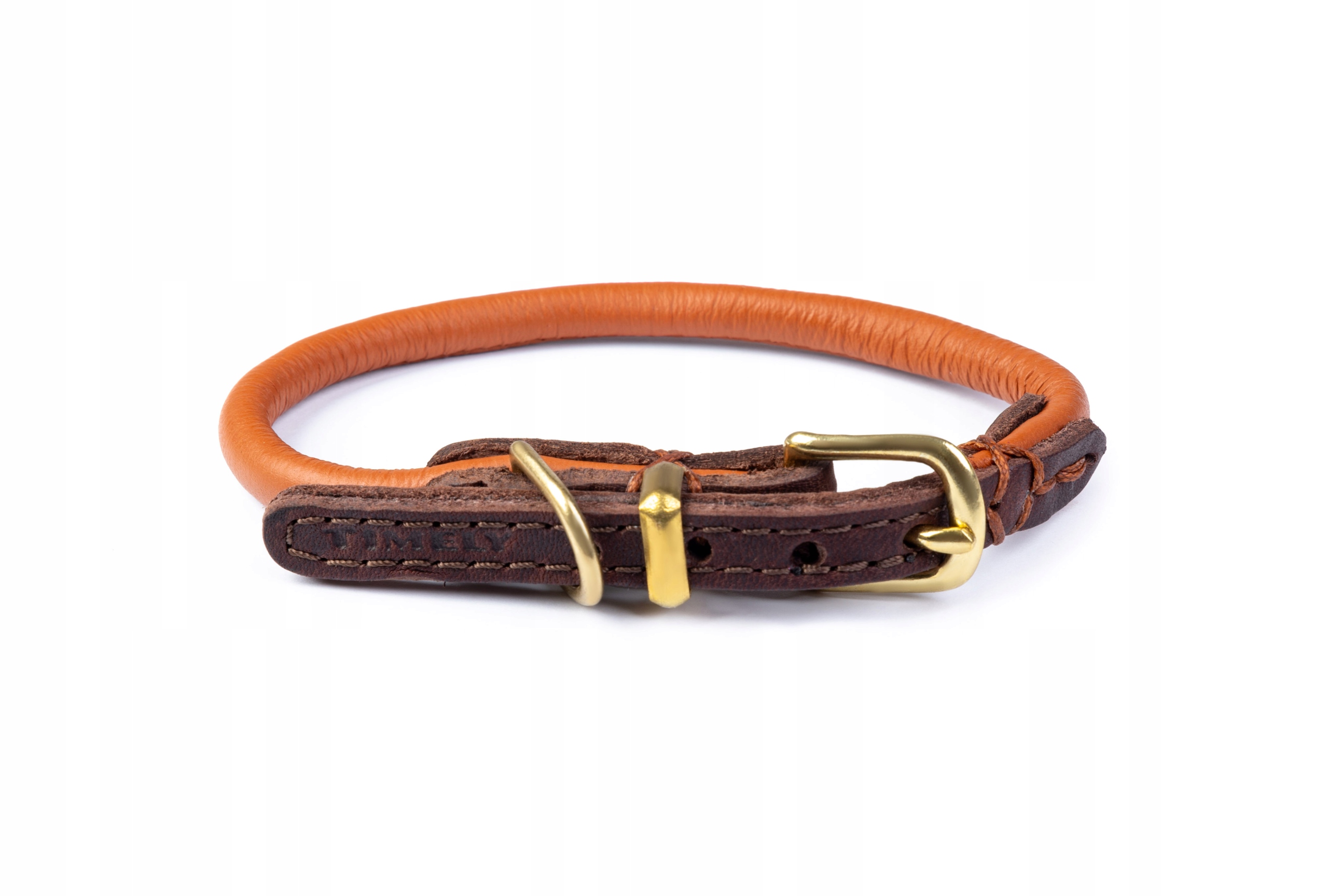 Levně Kožený antialergický koňak, luxusní ručně šitý obojek 6 mm 25 29 Cm