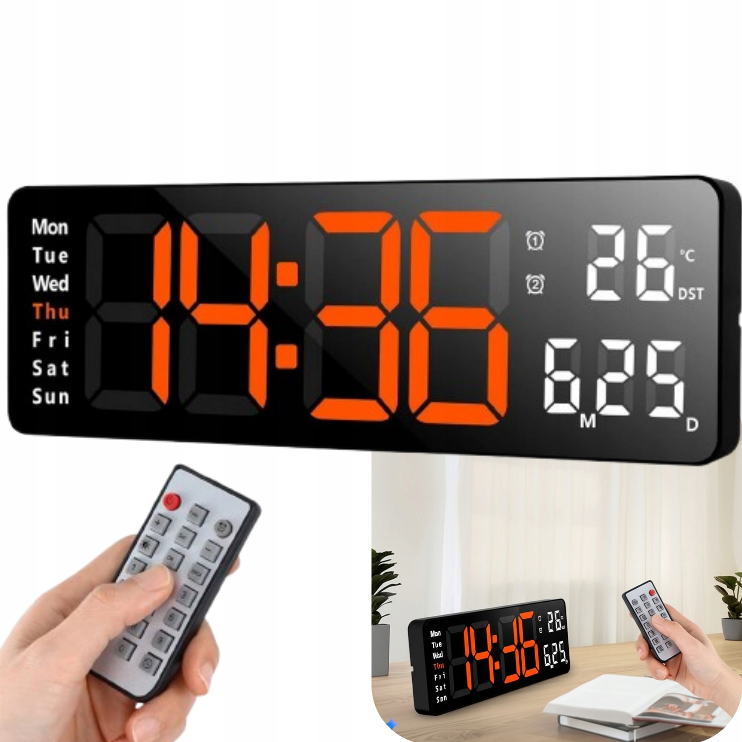 Velký digitální časovač s dálkovým ovládáním a pamětí nastavení a teploty s datem 32 cm