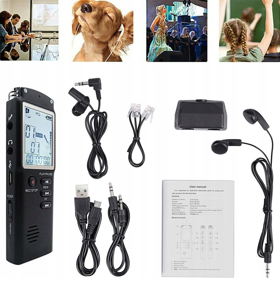 VOICE RECORDER USB PROFESSIONAL 15 HOURS FOR VOICE RECORD 16GB RECHARGEABLE Mikrofon monofoniczny