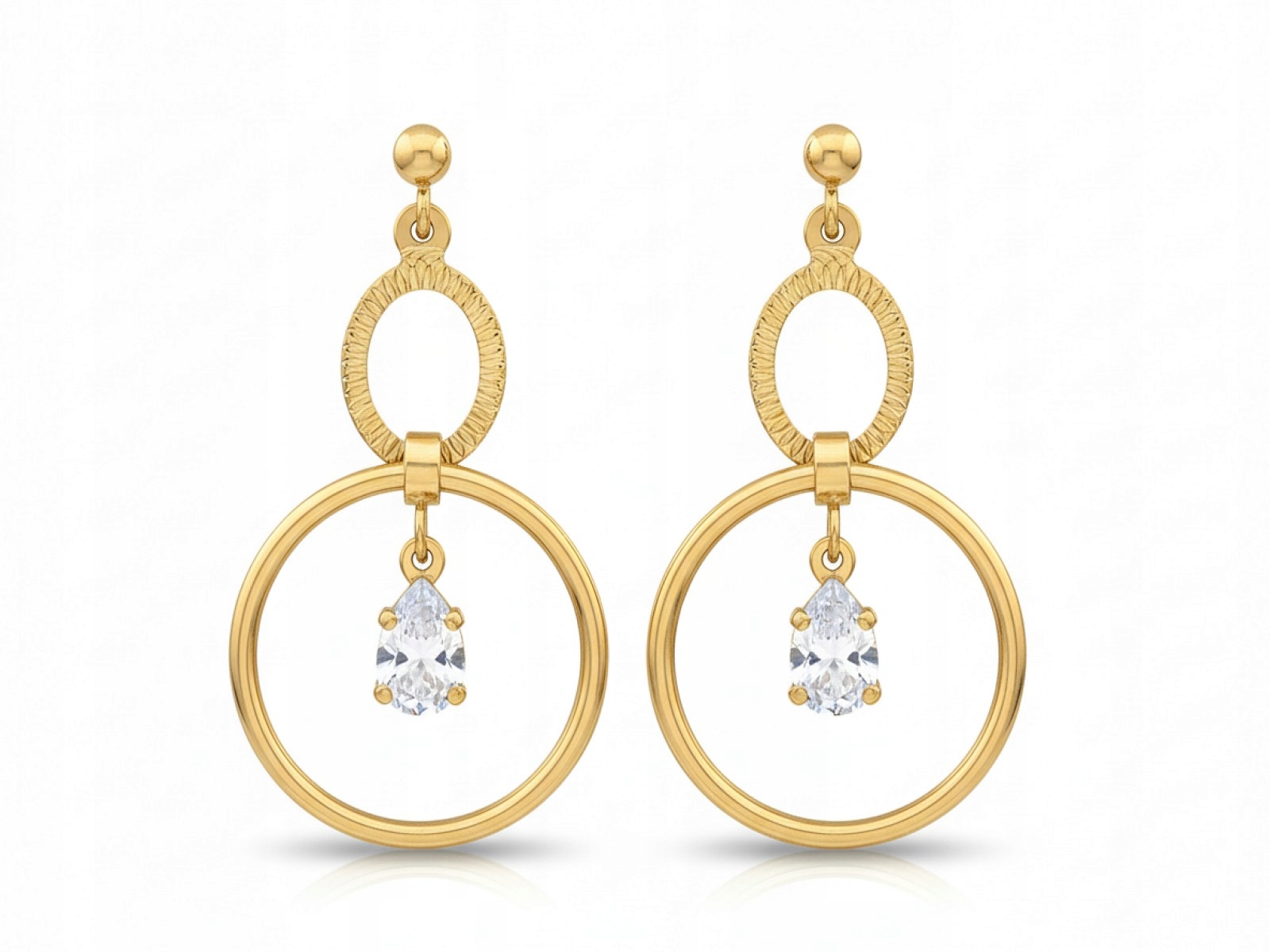 Dámské zlaté náušnice 585 visící z obručí se zirkonem jako dárek