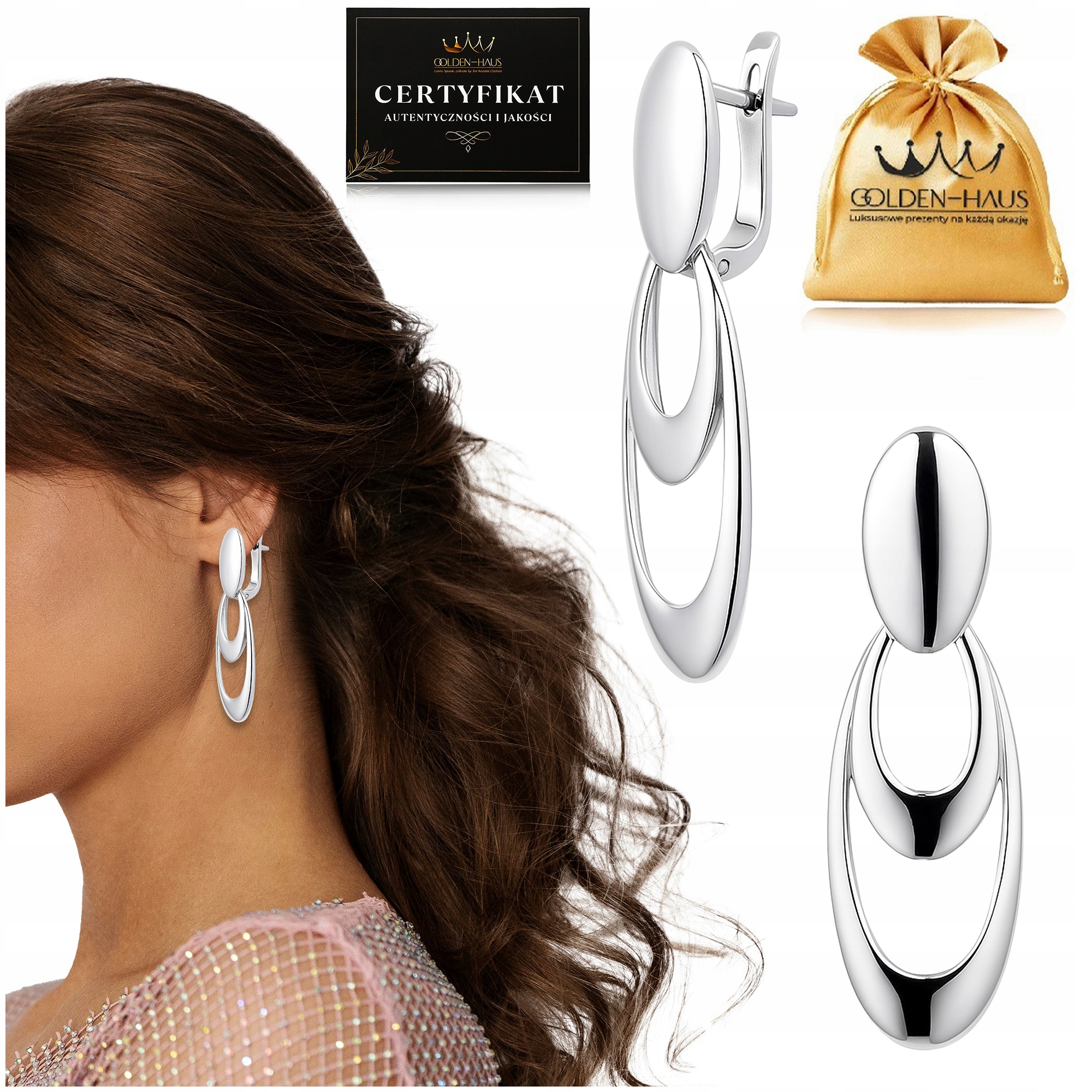 Krásné Stříbrné Náušnice Pro Ženy, Závěsné, Leštěné, Ryzost 925