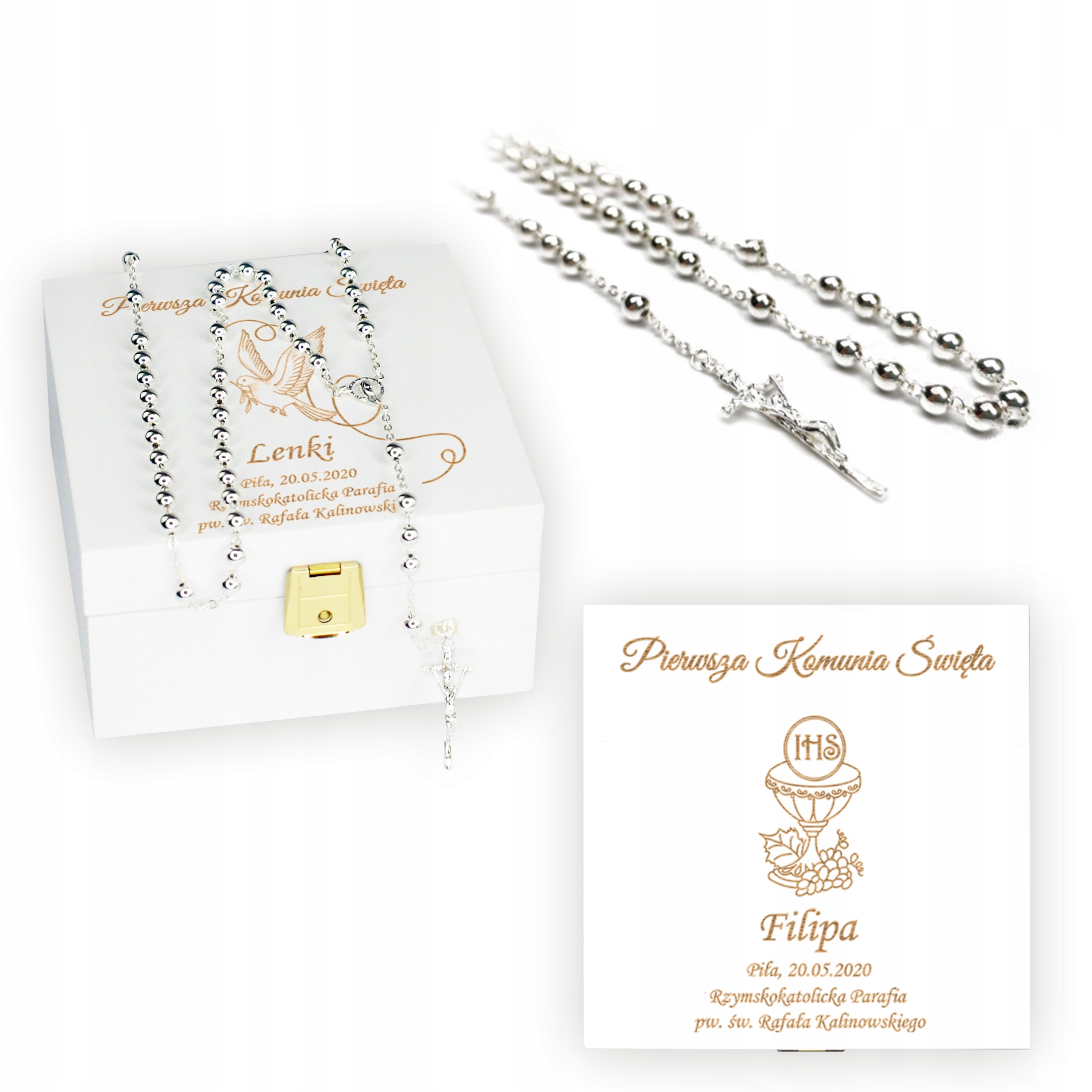 dárek Růženec Stříbrný Křest Svaté Přijímání Krabička