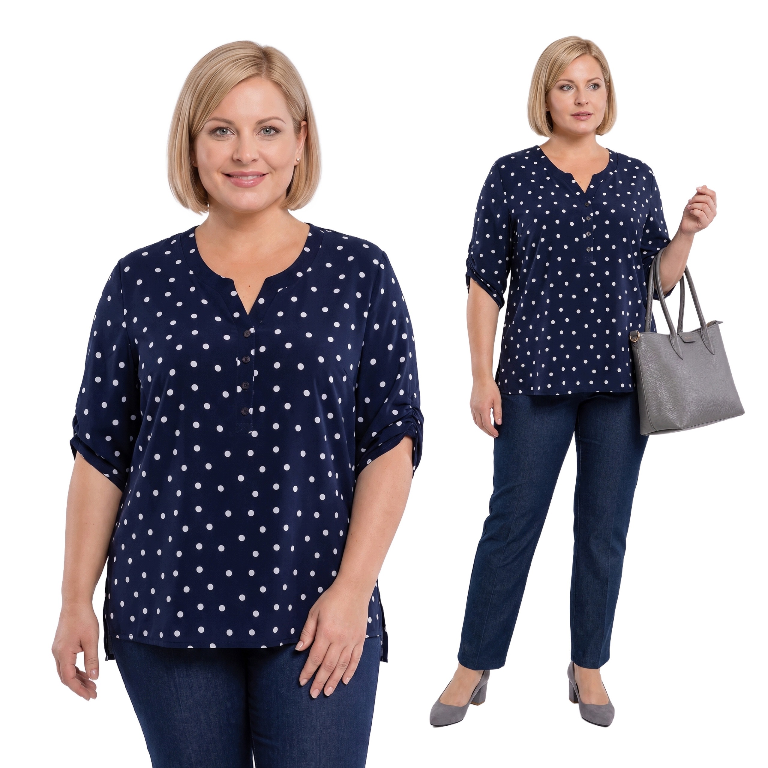 Granátová halenka s bílými puntíky plus size velikost 50