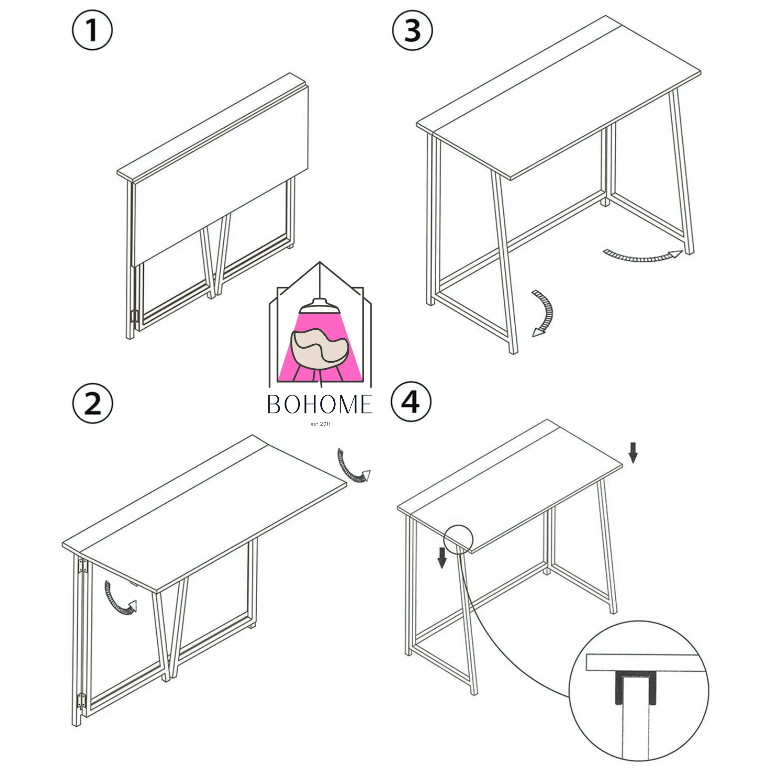 Składane Biurko BoHome Stolik Toaletka Komputerowe Prostokątne Białe Drewno Kolekcja HomeOffice-004