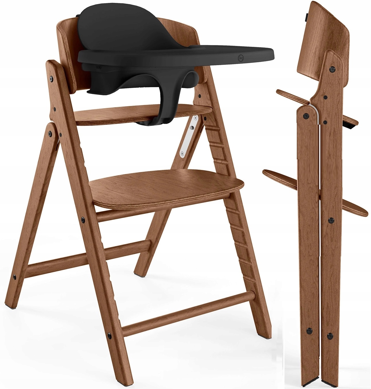 Cybex Krzesełko drewniane skład Click&Fold 3w1 tacka & babyset, Dark Brown