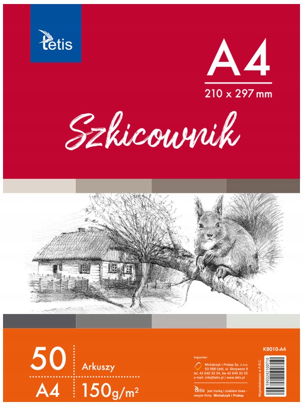 Szkicownik A4, 150g/m2, 50ark., Tetis