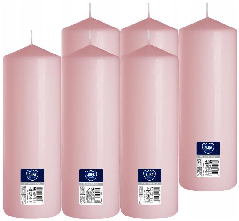 6x Světle Růžová Velká svíčka válec bez zápachu Parafínová Svíčka 25CM 160H