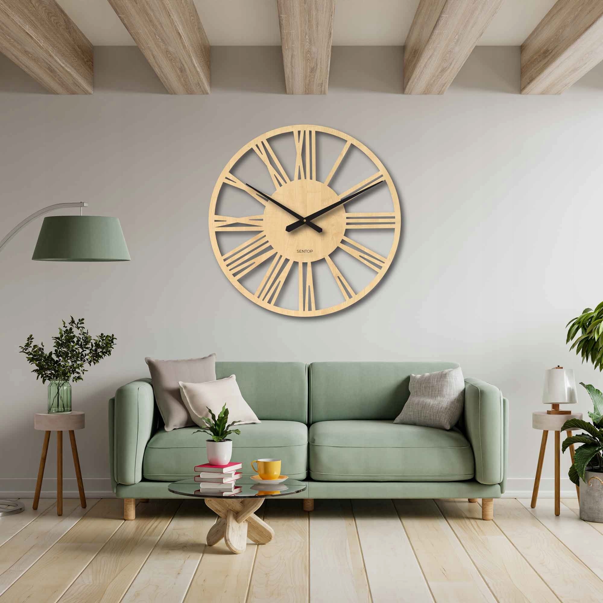 Veľké nástenné hodiny javor, rímske číslice, čierne ručičky, 80cm