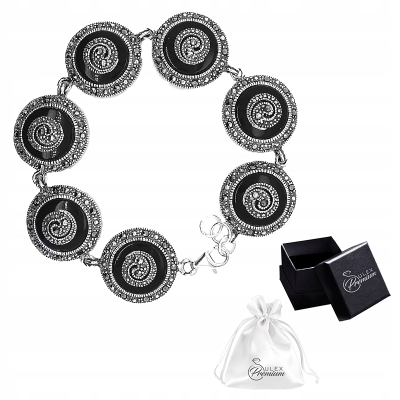 Stříbrný náramek ryzost 925 Exkluzivní náramek Onyks a Markazyty