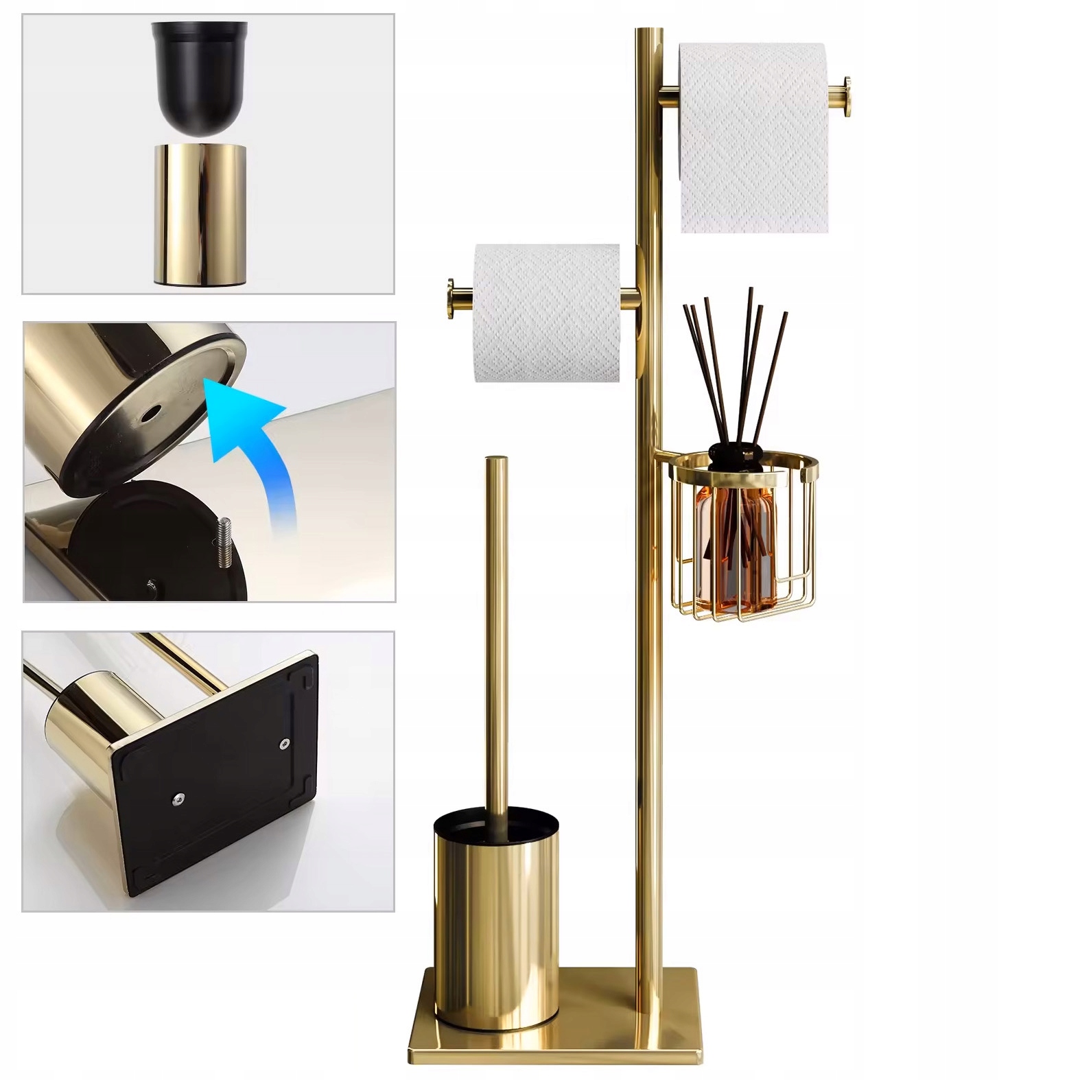STOJAK NA PAPIER TOALETOWY ZE SZCZOTKĄ ZŁOTY SZCZOTKA WC UCHWYT NA PAPIER Marka Tutumi