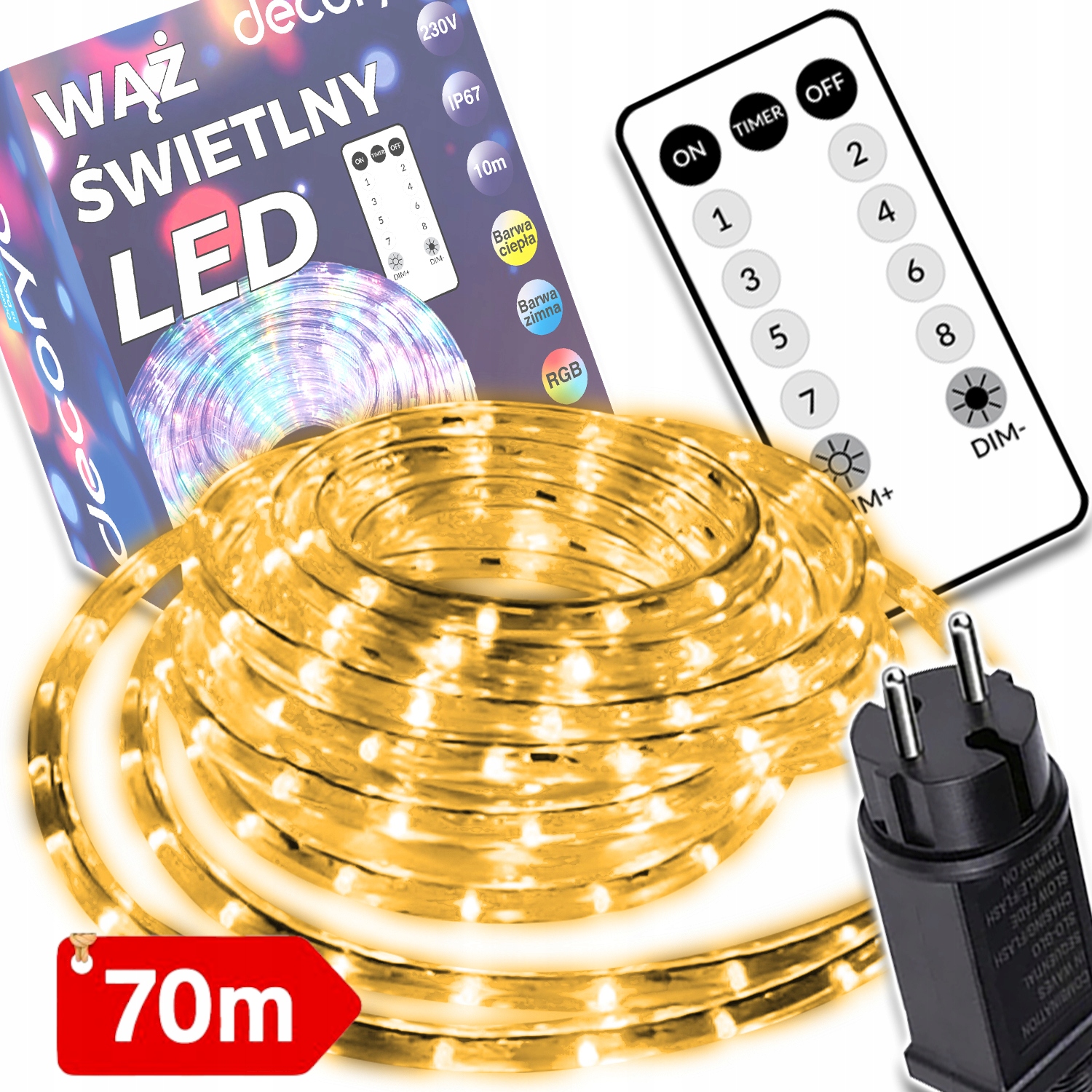 Led Světelná Hadice Vánoční Osvětlení Na Stromeček Ozdobné 70 M Voděodolná IP67 S Dálkovým Ovládáním