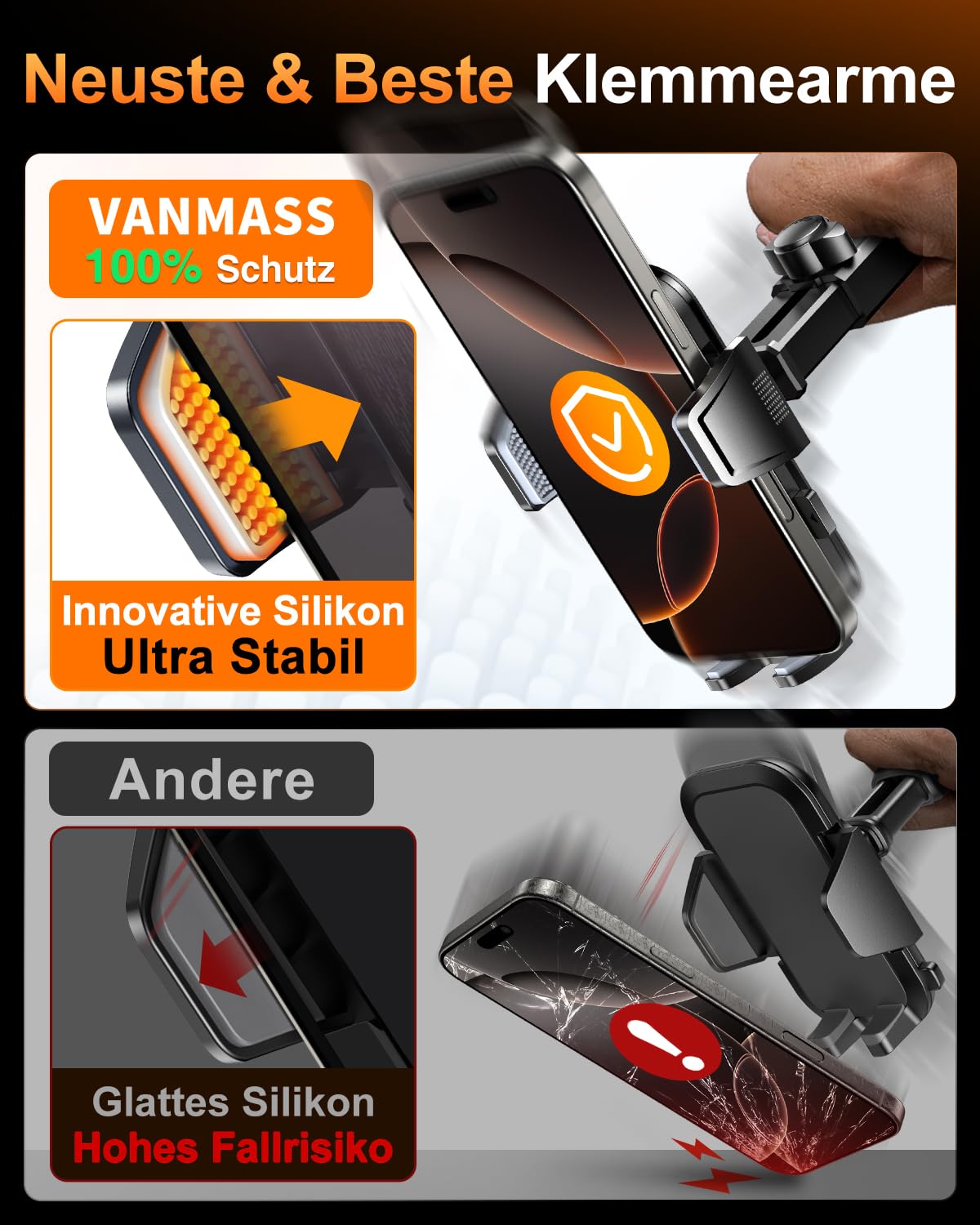 VANMASS Uchwyt Samochodowy Do Telefonu iPhone Android Uniwersalny — miniatura 4