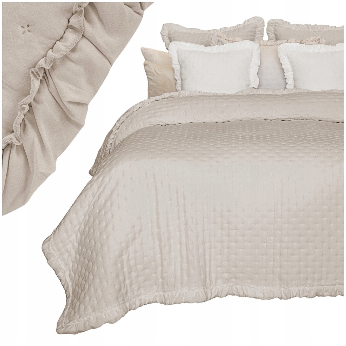 Přehoz na postel gauč 200x220 prošívaný s Volánkem kapa Celia Béžová