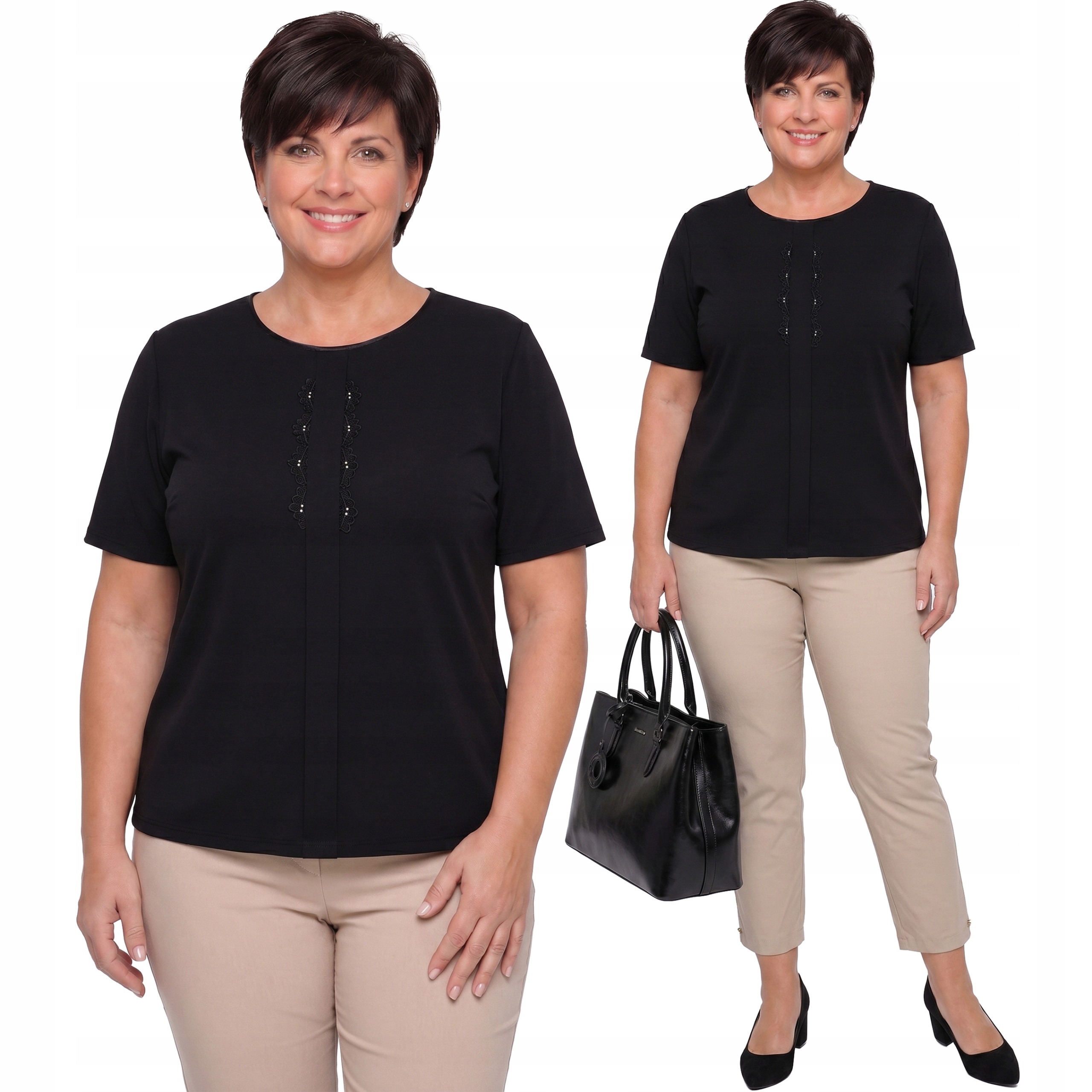 Černá ažurová halenka s aplikací plus size velikost 52/54