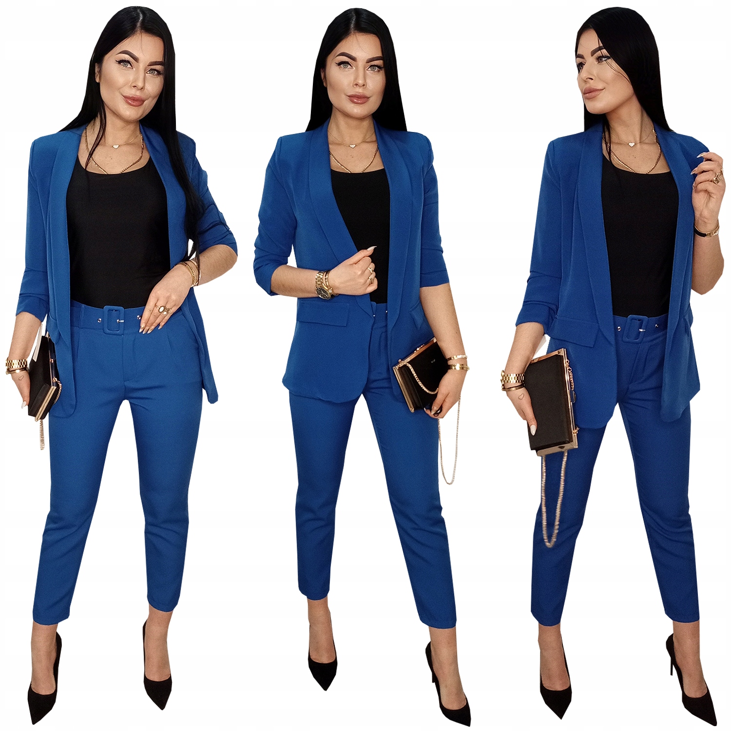 Garnitur Damski Komplet Marynarka Spodnie Kolor Chabrowy